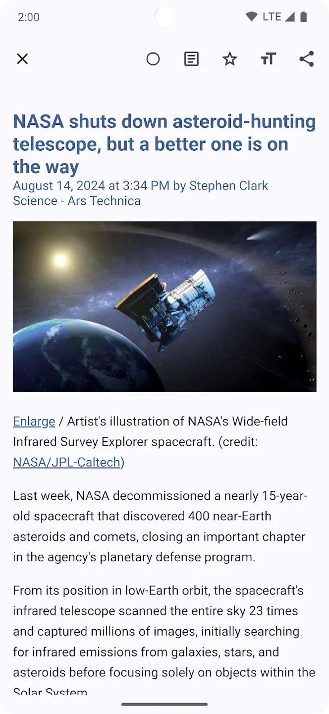 Capy Reader article view