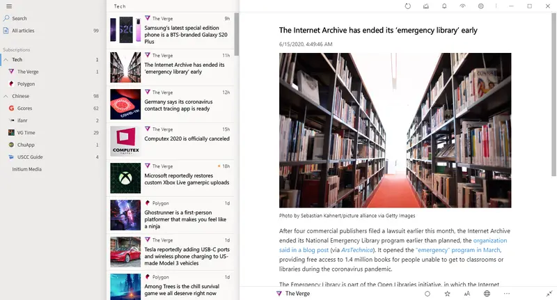 Fluent Reader Windows screenshot