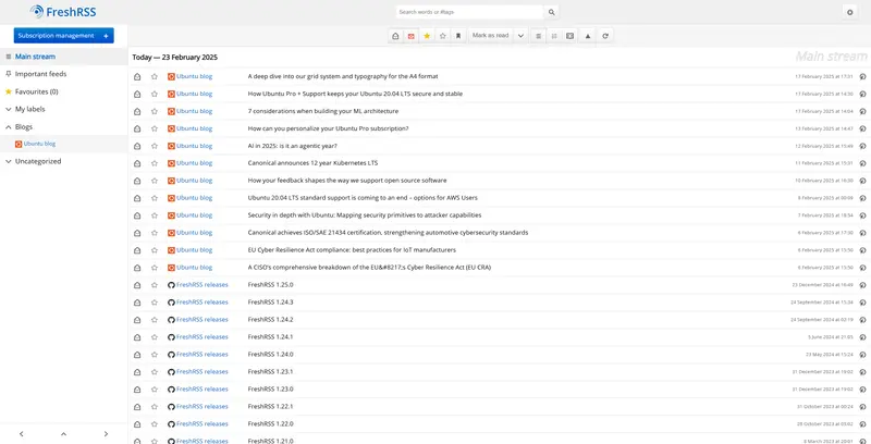 FreshRSS web interface screenshot