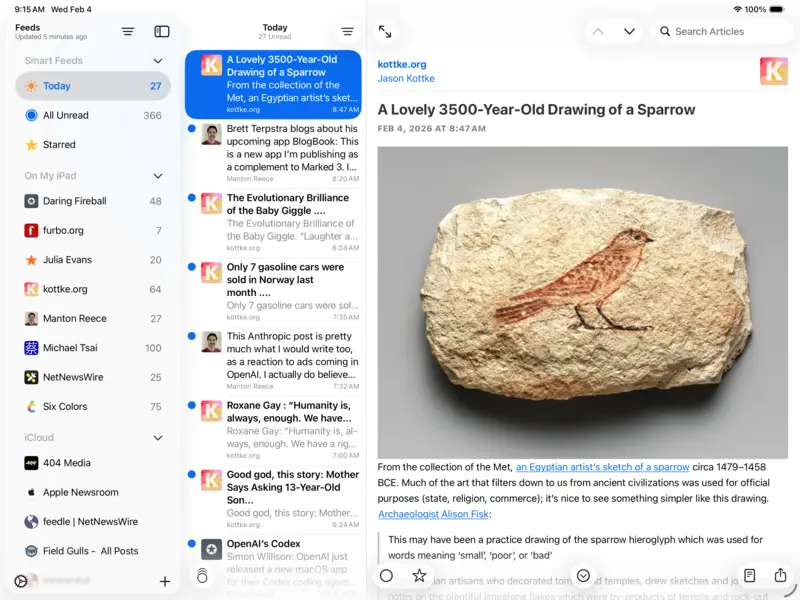 NetNewsWire iPad view