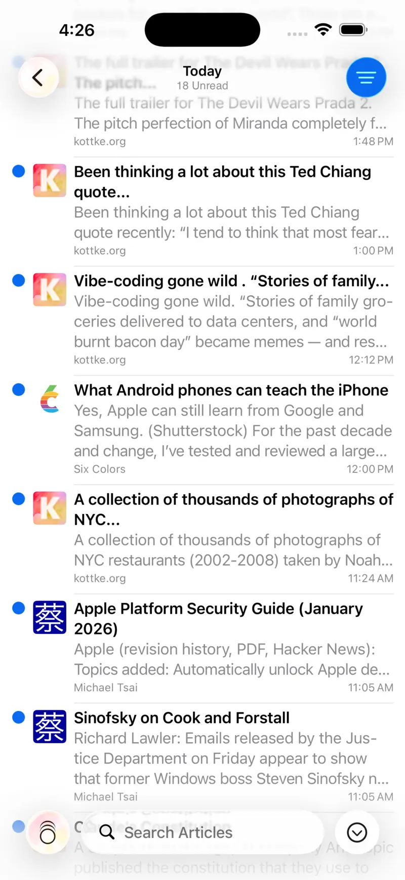 NetNewsWire iOS screenshot
